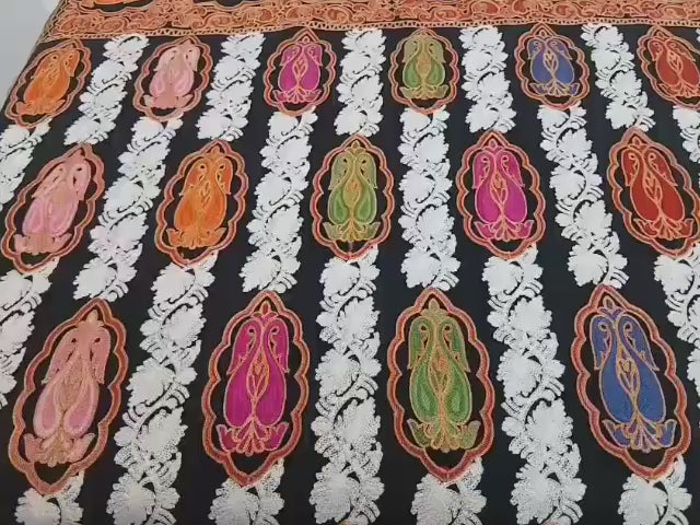 Midnight Multicolor Paisley Kashmiri Embroidered Shawl