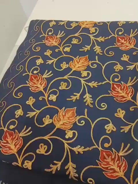 Navy Gold Floral Embroidered Kashmiri Shawl