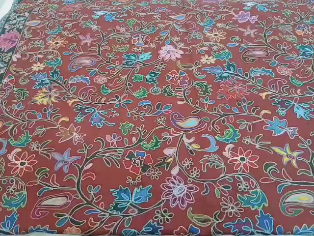 Crimson Bloom Kashmiri Multicolor Floral Printed Shawl