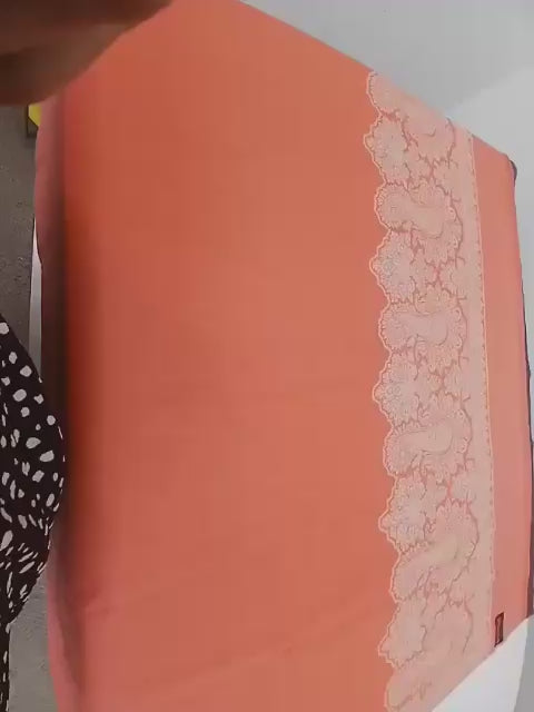 Peach Blossom Kashmiri Pashmina Shawl with Elegant Paisley Border