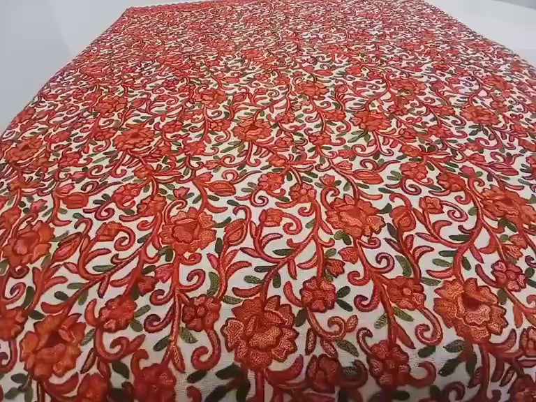 Crimson Vine Embroidered Kashmiri Shawl