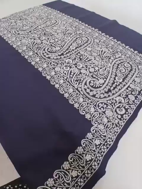 Black & Ivory Paisley Kashmiri Shawl