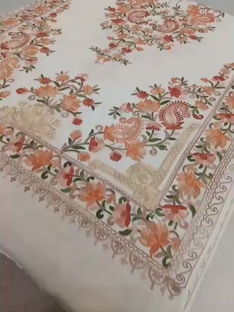 Pearl Blush Kashmiri Embroidered Floral Shawl Wrap
