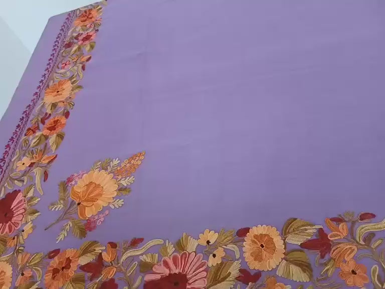 Lavender Bloom Kashmiri Embroidered Shawl
