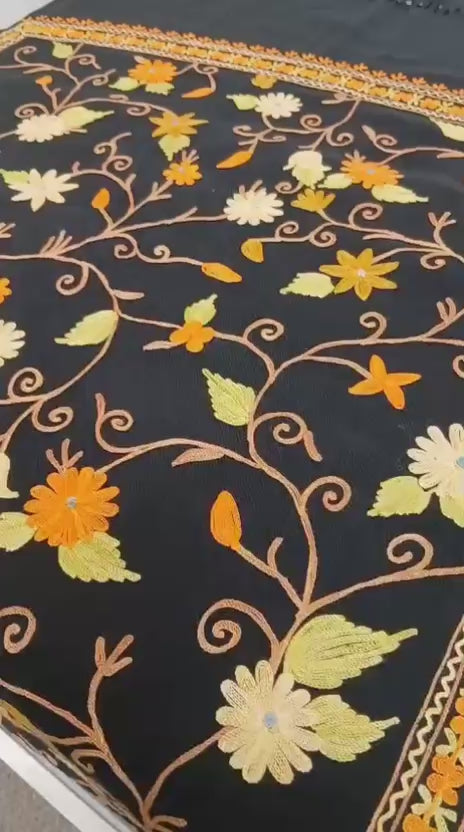 Midnight Bloom Floral Kashmiri Embroidered Shawl