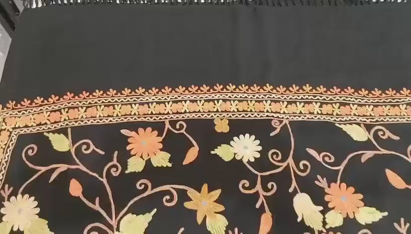 Midnight Bloom Floral Kashmiri Embroidered Shawl