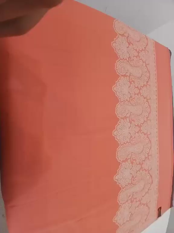 Peach Blossom Kashmiri Pashmina Shawl with Elegant Paisley Border