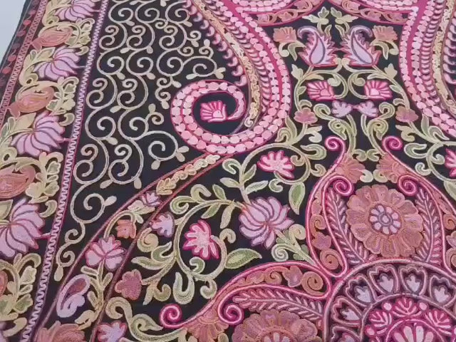 Midnight Rose Regal Kashmiri Embroidered Shawl