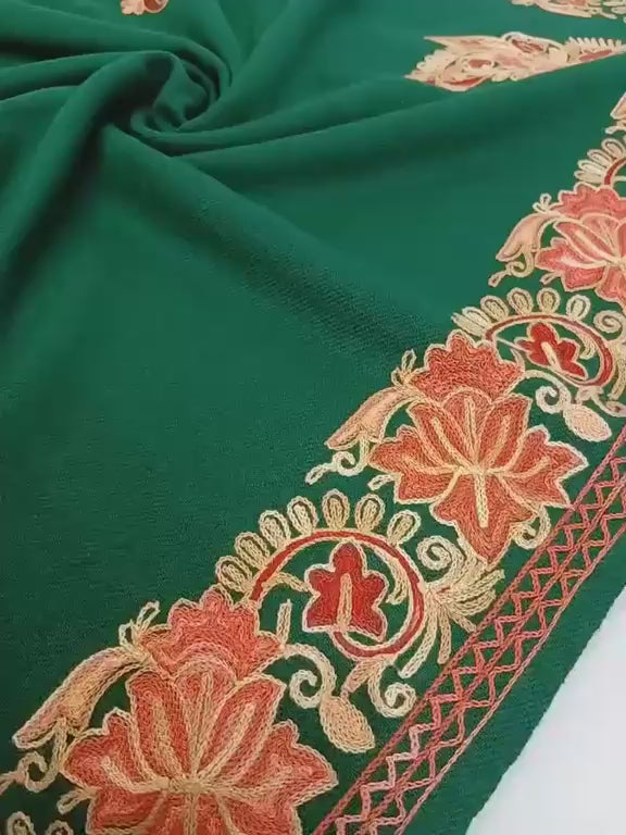 Emerald Rose Kashmiri Embroidered Shawl