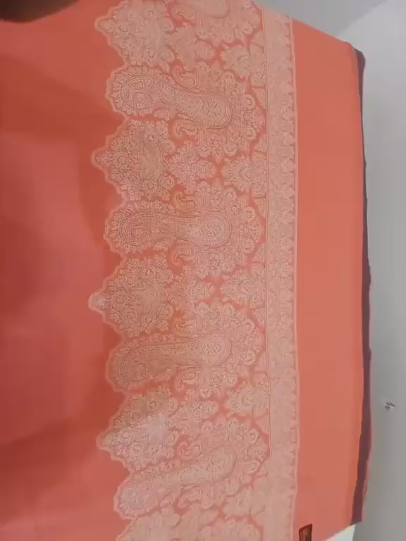 Peach Blossom Kashmiri Pashmina Shawl with Elegant Paisley Border